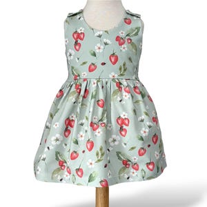 Strawberry Meadow Childrens Dress | Handmade Organic Cotton Jersey | 0–3 Months to 5-6 Years | Summer Girl Dress | Cottage core outfit