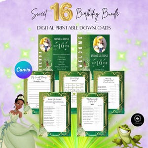 Sweet 16 Birthday Games | Princess and the Frog Invitation|  | Welcome Sign | Agenda | Printable 16 Birthday Bundle | Editable Download
