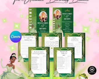 Princess Tiana Birthday Party Bundle: Games, Welcome Sign (Editable Download)