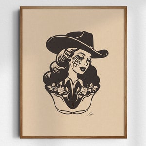 Cowgirl Giclée Fine Art Print, Western Cowgirl Print, Vintage Cowgirl Art, Retro Wall Art, UNFRAMED