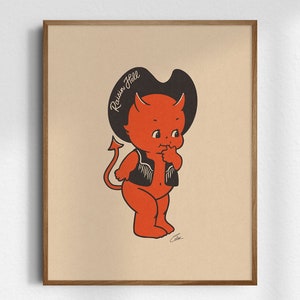 Kewpie Devil, Giclée Fine Art Print, Western Devil Print, Cowboy Devil Art, Retro Wall Art, UNFRAMED