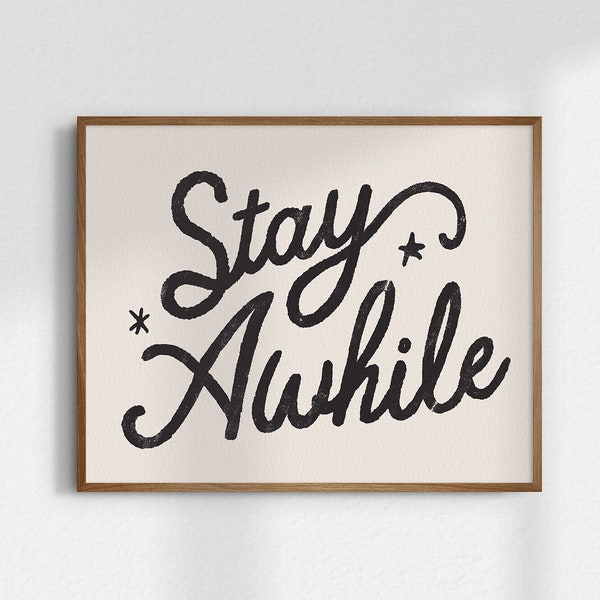 Stay Awhile, Giclée Fine Art Print, Fun Retro Art, Vintage Art, Minimalist Wall Art, Minimalist Decor, Retro Home Decor, UNFRAMED