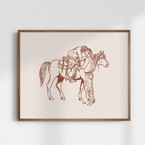 No Reins, Giclée Fine Art Print, Pride Wall Art, Western Romance Art, Gay Cowboy Art, Vintage Wall Decor, Trendy Art Prints, UNFRAMED
