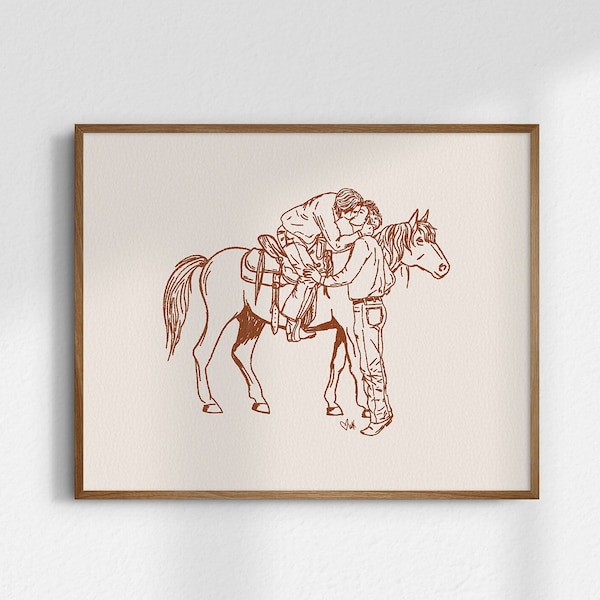 No Reins, Giclée Fine Art Print, Pride Wall Art, Western Romance Art, Gay Cowboy Art, Vintage Wall Decor, Trendy Art Prints, UNFRAMED