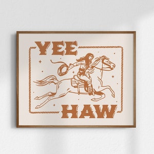 Yee Haw Cowgirl Print, Giclée Fine Art Print, Western Art, Vintage Cowgirl Wall Art, Western Wall Decor, Trendy Cowgirl Art Prints, UNFRAMED