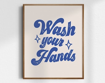 Wash Your Hands, Giclée Fine Art Print, Retro Art, Retro Print, Bathroom Wall Art, Bathroom Decor, Retro Art Print, Bathroom Art, UNFRAMED