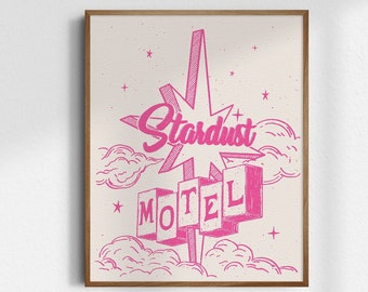 Stardust Motel, Giclée Fine Art Print, Vintage Wall Art, Colorful Art Decor, Trendy Retro Decor, Trendy Art Prints, UNFRAMED