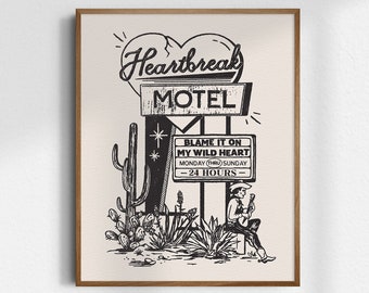 Heartbreak Motel, Giclée Fine Art Print, Vintage Cowboy Art, Vintage Cowgirl Wall Art, Western Wall Decor, UNFRAMED