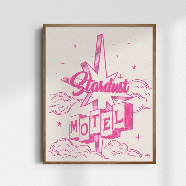 Stardust Motel, Giclée Fine Art Print, Vintage Wall Art, Colorful Art Decor, Trendy Retro Decor, Trendy Art Prints, UNFRAMED