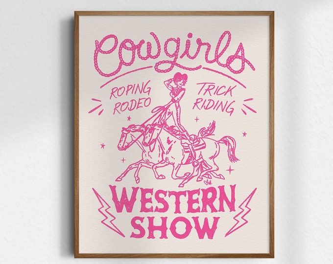 Spectacle western, affiche de rodéo vintage, impression giclée d'art, art mural cow-girl vintage, décoration murale western, impressions d'art cow-girl tendance, sans cadre