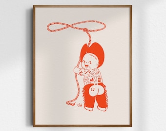 Kewpie Cowboy, Giclée Fine Art Print, Western Art Print, Western Wall Art, Wild West Art, Cowboy Art, Cowboy Print, Nursery Decor, UNFRAMED