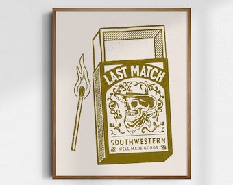 Last Match, Giclée Fine Art Print, Match Box Art, Western Art Print, Western Wall Art, Wild West Art, Cowboy Art, Cowboy Print, UNFRAMED
