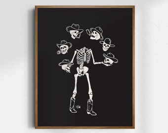 Cowboy Skelly, 8x10 Skeleton Cowboy Art Print, Giclée Fine Art Print, Vintage Cowboy Wall Art, Goth Cowgirl Decor, UNFRAMED