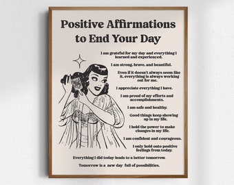 Positive Affirmations, Giclée Fine Art Print, Vintage Wall Art, Retro Wall Decor, Trendy Wall Decor, Trendy Art Prints, UNFRAMED