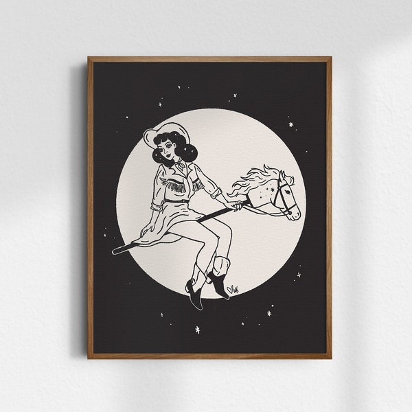 Witchy Woman, 8x10 Cowgirl Halloween Art Print, Western Halloween, Cowgirl Halloween, Giclée Fine Art Print, Vintage Cowgirl Art, UNFRAMED