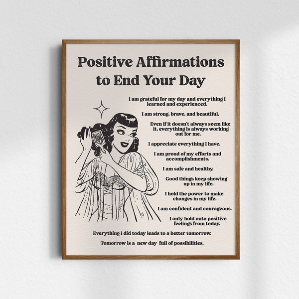 Positive Affirmations, Giclée Fine Art Print, Vintage Wall Art, Retro Wall Decor, Trendy Wall Decor, Trendy Art Prints, UNFRAMED