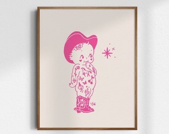 Kewpie Cowgirl, Giclée Fine Art Print, Western Art Print, Western Wall Art, Vintage Cowgirl Art, Cowgirl Print, Nursery Decor, UNFRAMED