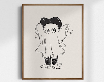 Kewpie Cowgirl Ghost, Halloween Art Print, Giclée Fine Art Print, Vintage Cowgirl Wall Art, UNFRAMED