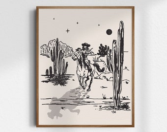 Dead Of Night, Giclée Fine Art Print, Vintage Cowgirl Wall Art, Western Wall Decor, Trendy Cowgirl Decor, Trendy Art Prints, UNFRAMED