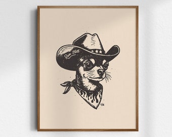 Raisin Hell Cowdog, Giclée Fine Art Print, Western Dog Art, Vintage Cowboy Dog, Yallternative Cowboy Dog, UNFRAMED