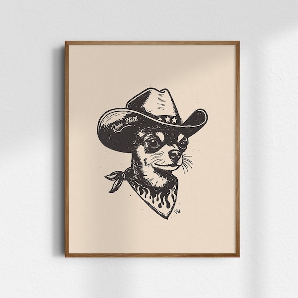 Raisin Hell Cowdog, Giclée Fine Art Print, Western Dog Art, Vintage Cowboy Dog, Yallternative Cowboy Dog, UNFRAMED