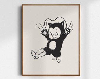 Kewpie Cowgirl Black Cat, Halloween Art Print, Giclée Fine Art Print, Vintage Cowgirl Wall Art, UNFRAMED