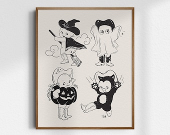 Kewpie Cowgirl Halloween Flash Sheet, 8x10 Halloween Art Print, Giclée Fine Art Print, Vintage Cowgirl Wall Art, UNFRAMED