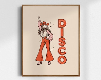 Disco Cowgirl, Giclée Fine Art Print, Western Cowgirl Print, Vintage Cowgirl Art, Retro Wall Art, UNFRAMED