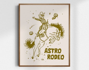 Astro Rodeo, Alien Art Print, Alien Cowboy, Cosmic Cowboy, Space Cowboy, Giclée Fine Art Print, Western Art, Western Wall Art, UNFRAMED