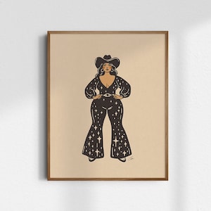 Disco Glitter Cowgirl, Giclée Fine Art Print, Western Cowgirl Print, Vintage Cowgirl Art, Retro Wall Art, UNFRAMED