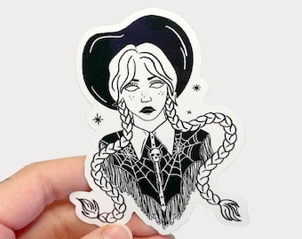 Wednesday Goes West, Spooky Cowgirl Sticker, Goth Cowgirl Sticker, Vinyl Sticker 3" x 3.8"
