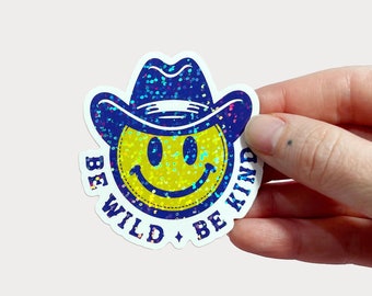 Blue Glitter Smiley Face Vinyl Sticker 2.5" x 2.5"