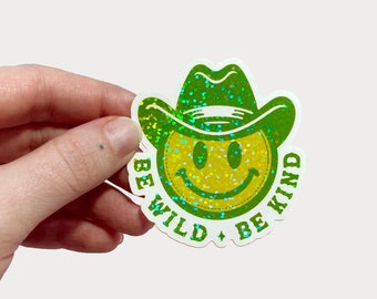 Green Glitter Smiley Face Vinyl Sticker 2.5" x 2.5"