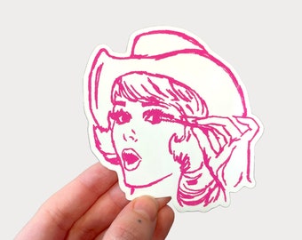 Pretty In Pink Vintage Cowgirl Vinyl Sticker 3.7" x 3.5"