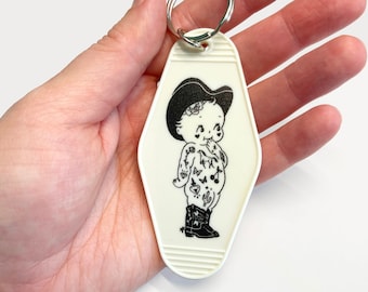 Kewpie Cowgirl Vintage Motel Keychain, Trendy Hotel Keychain