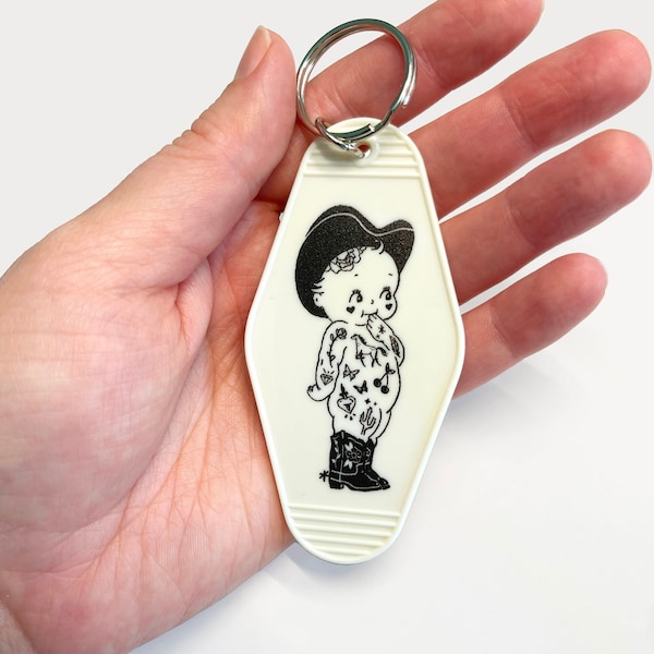 Kewpie Cowgirl Vintage Motel Keychain, Trendy Hotel Keychain