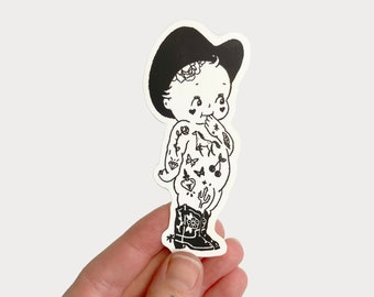 Kewpie Cowgirl Vinyl Sticker 1.6" x 3.5"