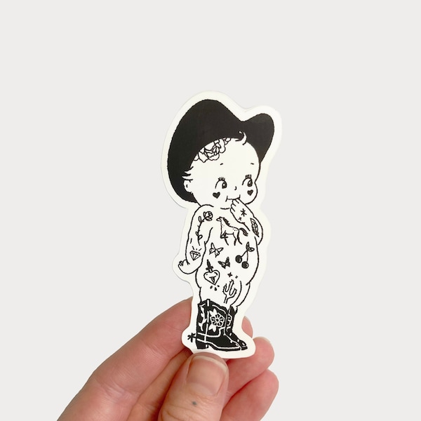 Kewpie Cowgirl Vinyl Sticker 1.6" x 3.5"