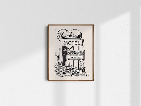Heartbreak Motel, Giclée Fine Art Print, Vintage Cowboy Art, Vintage Cowgirl Wall Art, Western Wall Decor, UNFRAMED