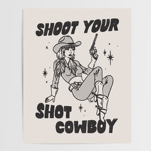 Shoot Your Shot, Giclée Fine Art Print, Retro Cowgirl Art, Vintage Cowgirl Wall Art, Western Wall Decor, Cowboy Decor, UNFRAMED image 3
