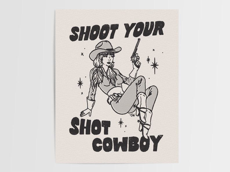 Shoot Your Shot, Giclée Fine Art Print, Retro Cowgirl Art, Vintage Cowgirl Wall Art, Western Wall Decor, Cowboy Decor, UNFRAMED image 3