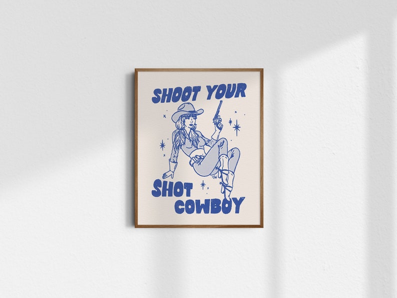 Shoot Your Shot, Giclée Fine Art Print, Retro Cowgirl Art, Vintage Cowgirl Wall Art, Western Wall Decor, Cowboy Decor, UNFRAMED image 1