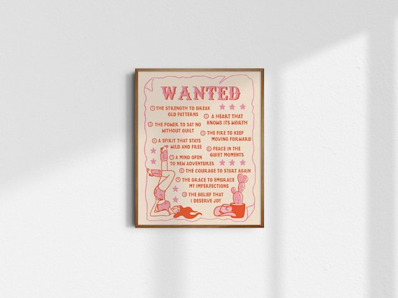 Affirmations Poster Print, Cowgirl Giclée Fine Art Print, Wanted Poster, Retro Cowgirl Art, Cowgirl Wall Art, Western Wall Decor, UNFRAMED