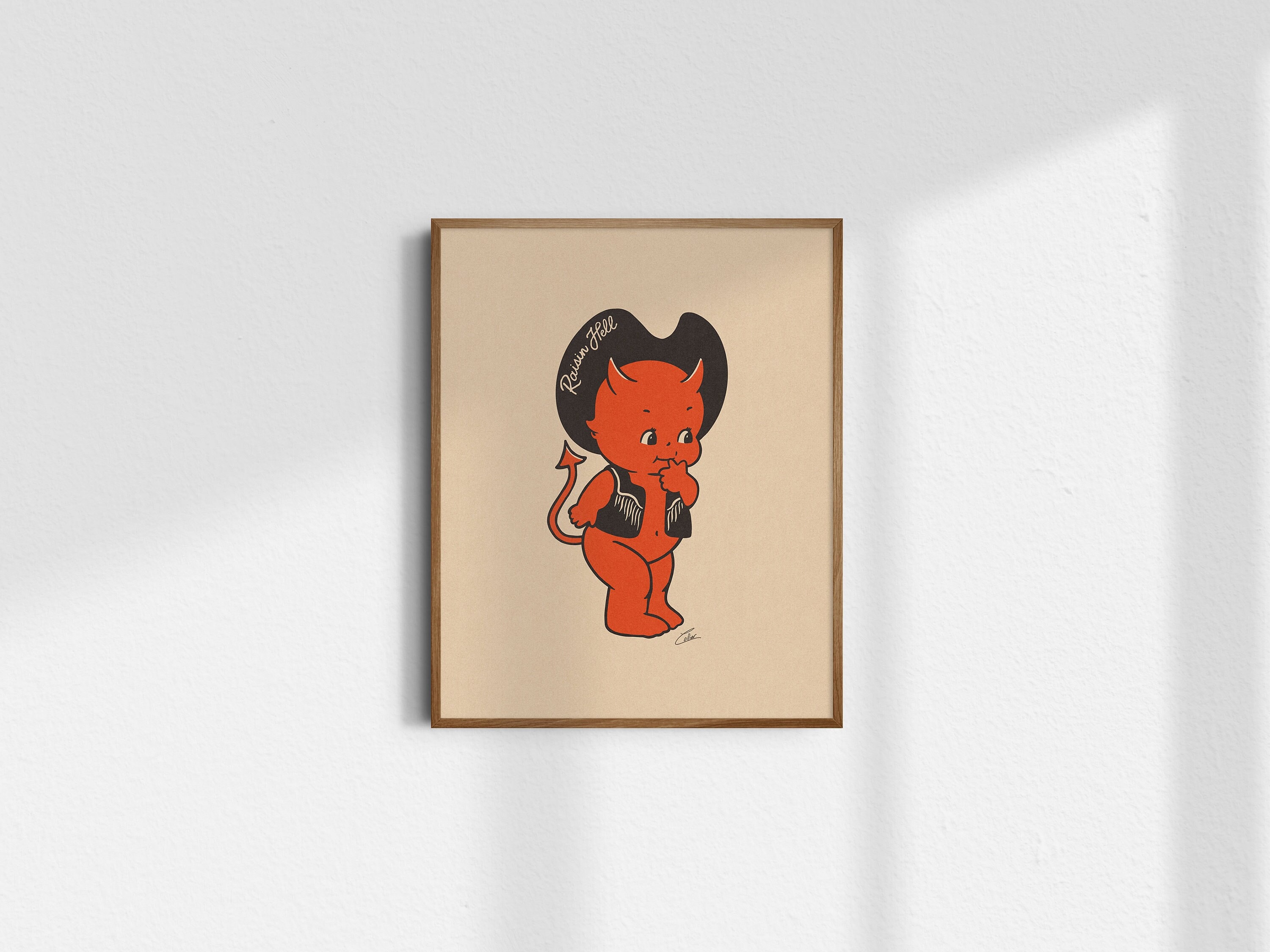 Kewpie Devil, Giclée Fine Art Print, Western Devil Print, Cowboy Devil Art, Retro Wall Art, UNFRAMED