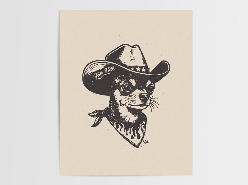 Raisin Hell Cowdog, Giclée Fine Art Print, Western Dog Art, Vintage Cowboy Dog, Yallternative Cowboy Dog, UNFRAMED image 2