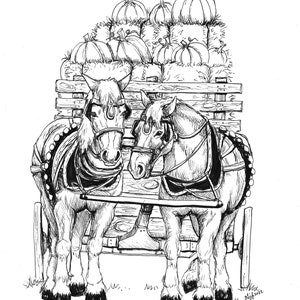 Downloadable Hay Ride Horse Coloring Book Page Digital Download Coloring Activity