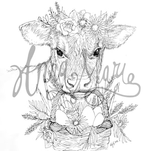 Downloadable Easter Cow Coloring Book Page