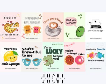 Valentine Food Pun Postcards - 25 Pack 4x6 Cards With Adorable Illustrations