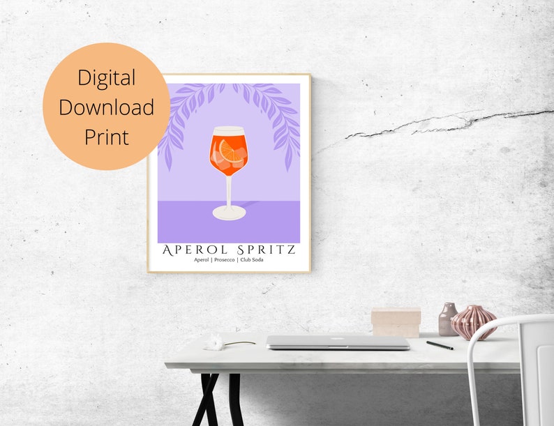 Colorful Aperol Spritz Cocktail Wall Art for Bar Cart or Etsy