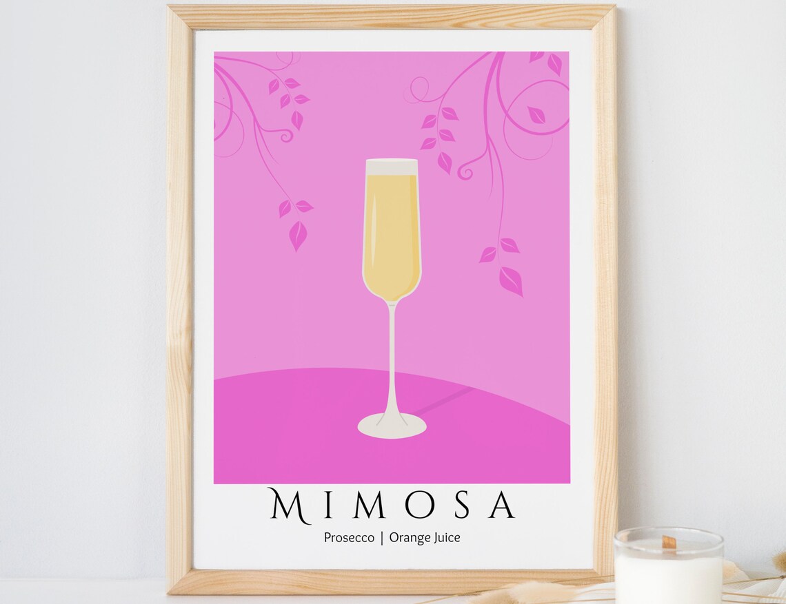 Colorful Mimosa Cocktail Wall Art for Bar Cart or Kitchen Etsy